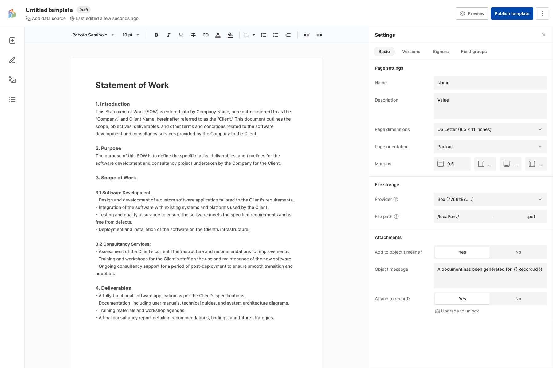 S-Docs template editor